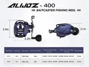 PISCIFUN® Alijoz 400 Blue Low Profile Bait casting Reel 8.1:1